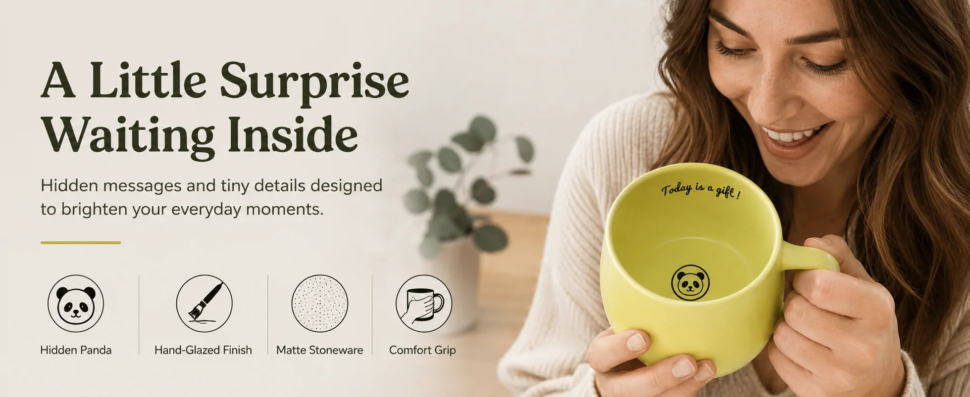 Green Panda mug shown in an everyday coffee and tea setting